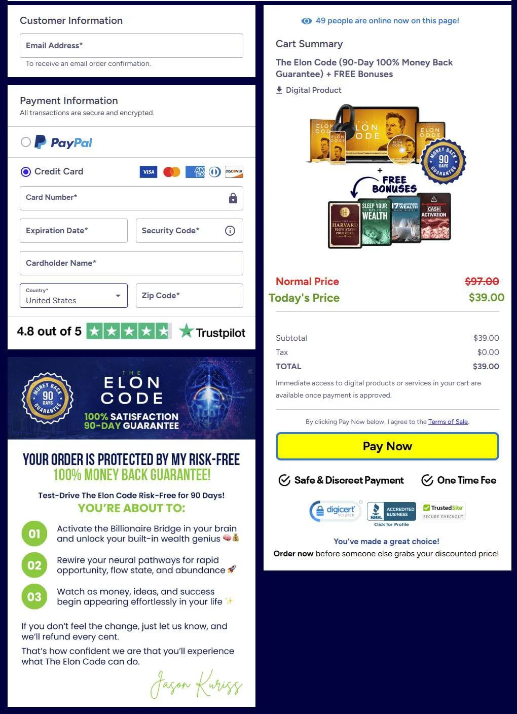 The Elon Code - checkout page